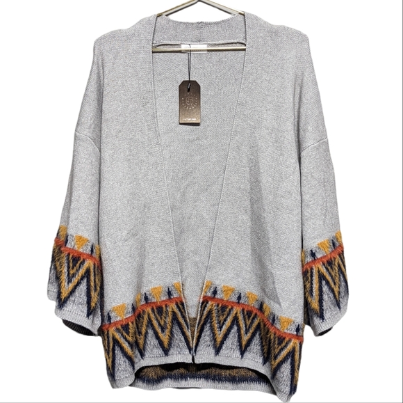 NWT Janice Apparel Knit Open Cardigan Sweater Faux Fur Aztec Trim Oversized M - Picture 10 of 10